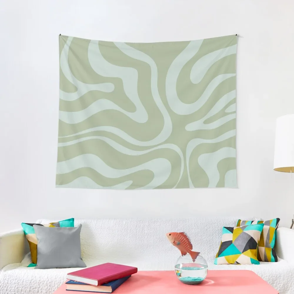 

Modern Retro Liquid Swirl Abstract Pattern in Sage and Celadon Tapestry Bedroom Decor Wall Coverings Tapestry