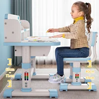 Adjustable Kids Desk and Chair Set Height Children School Study Table Chair Set Desk Chair with Writing Board, Bookshelf 2