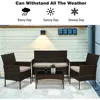 4 Pieces Patio Furniture Set Rattan Outside Furniture Wicker Sofa Garden Conversation Sets with Soft Cushion and Glass Table for 6