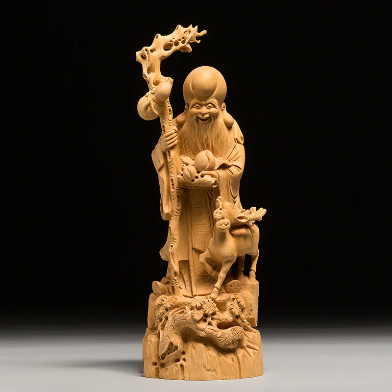 

Chinese Style Longevity God Old Shou Xing Wood Carving Sculpture Buddha Home Decoration Crafts