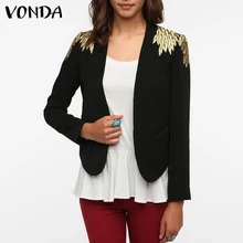

VONDA Autumn Long Sleeve Suit Blazers Office Formal Coats Women Loose Vintage Printed Outerwear Veste Femme Cardigans Oversized