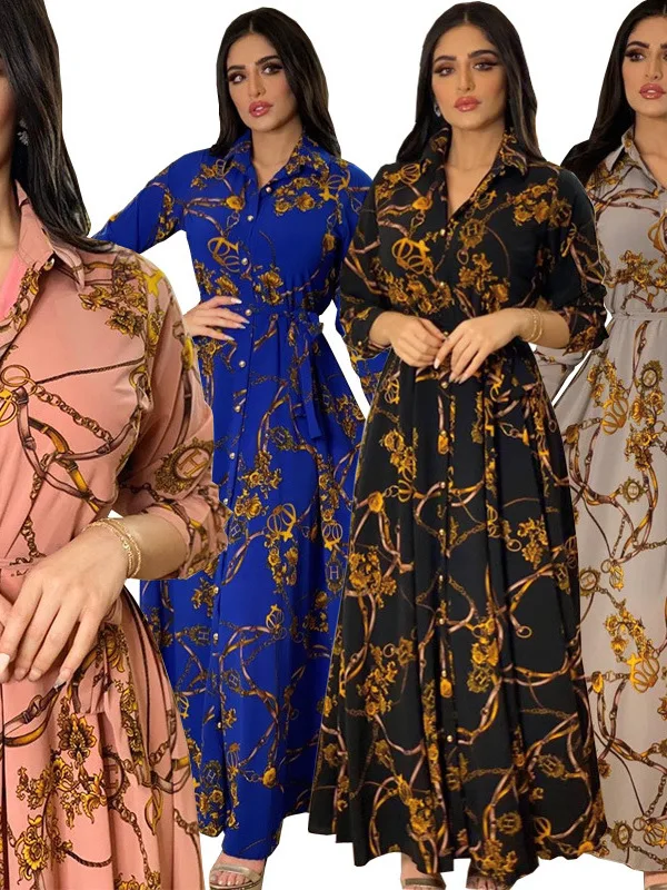 

Morocco Ethnic Long Robe Women Print Muslim Dubai Party Abaya Kaftan Turkish Casual Dress Fashion Vestidos Modesty Clothing