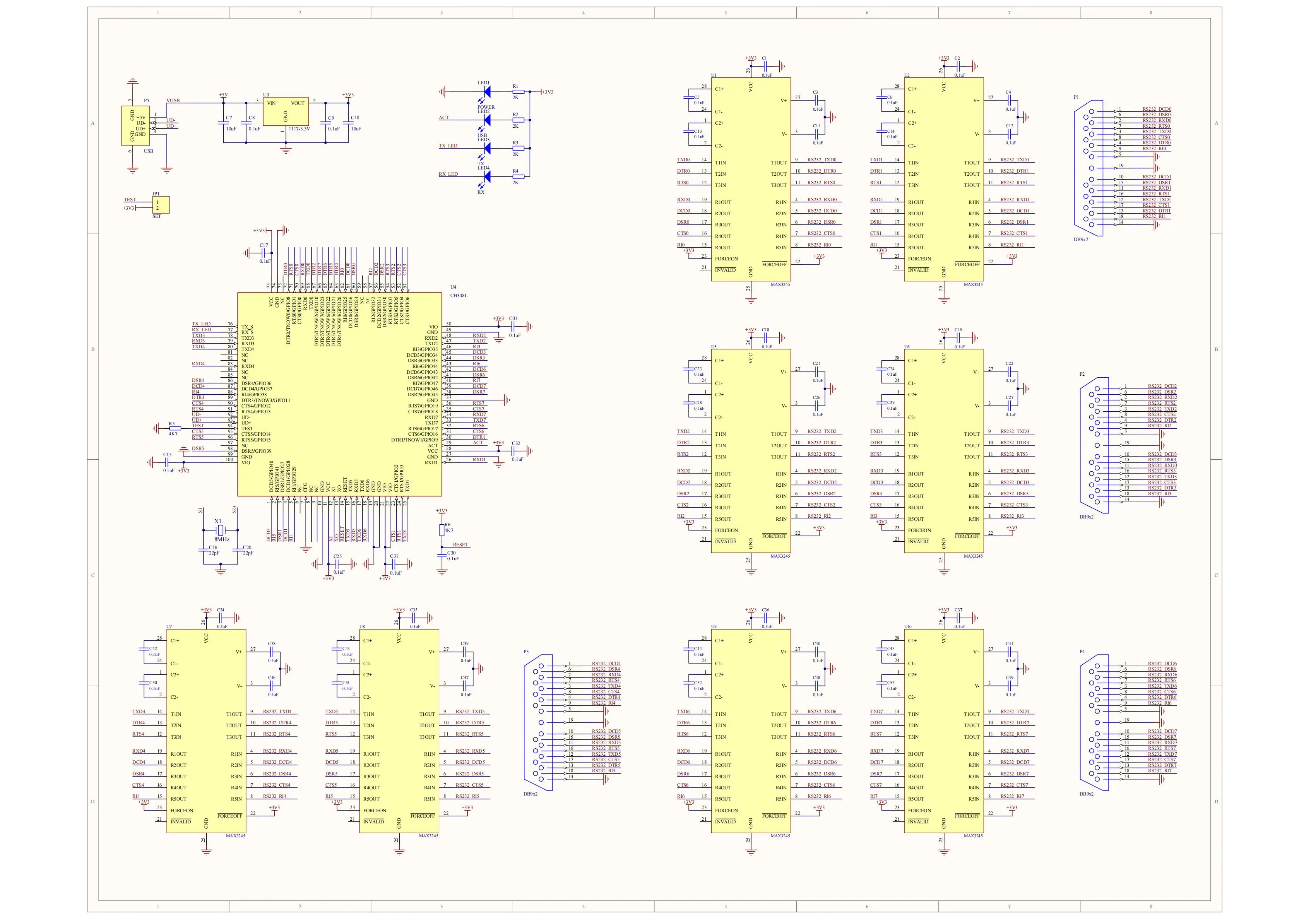 CH348 Entwicklungsboard CH348Q CH348L USB auf 8-Kanal-Hochgeschwindigkeits-Seriell-UART-Evaluierungsboard – Detail 7