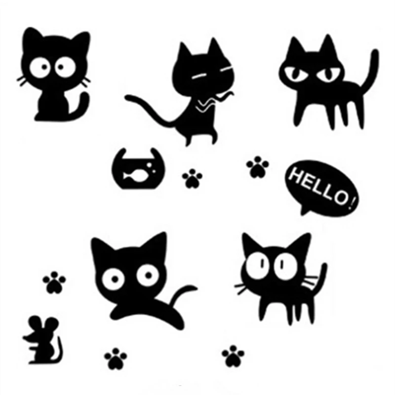 Super Funny Cute Cartoon Black Cat Vinyl Wall Stickers Home Decoration Living Room Kids Bedroom Laptop Bathroom Tile Toilet