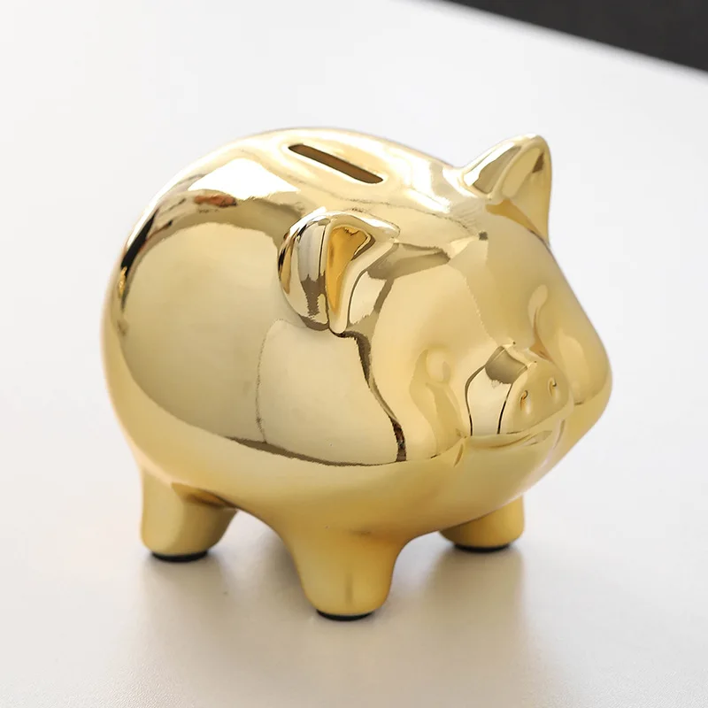 Nordic Style Ceramic Piggy Bank Ornaments. Golden Piggy Bank, Piggy Bank Ceramic Creative Gift Table Decorations Living Room 6