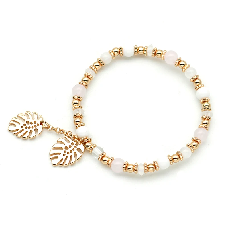 Multi Color Bracelet Women Jewelry Fashion Colorful Crystal Leaves Elastic Bangle Acrylic Beads Charm Pendant Cute 57