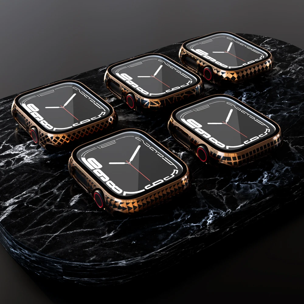 Vetro + Custodia Per Apple Watch Series 7 6 5 4 44Mm 40Mm 45Mm 41Mmiwatch Screen Protector + Cover Accessori Per Orologi Apple