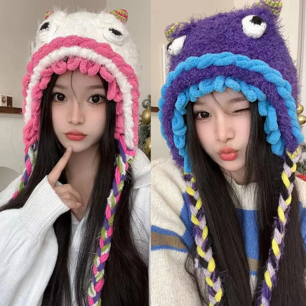 

Handmade Plush Hat Gift Headwear Thickened Warm Earflaps Cap Cartoon Adjustable Ear Protector Cap Winter Warmth
