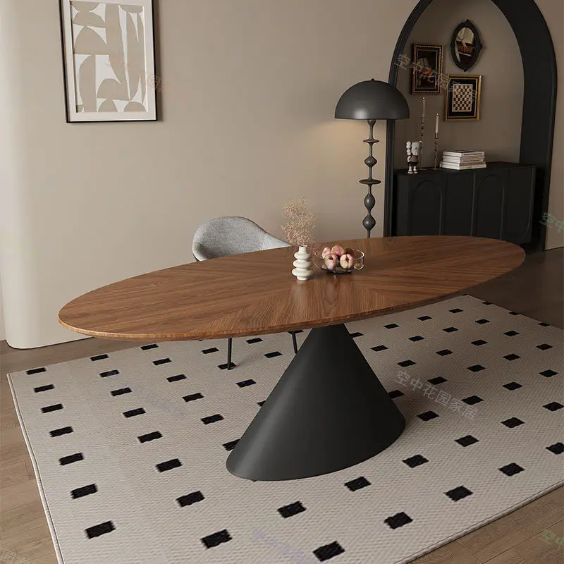 Designer Decorations Dining Table Modern Oval Solid Wood Walnut Dining Table Kitchen Space Saving Muebles Para Hogar Furniture