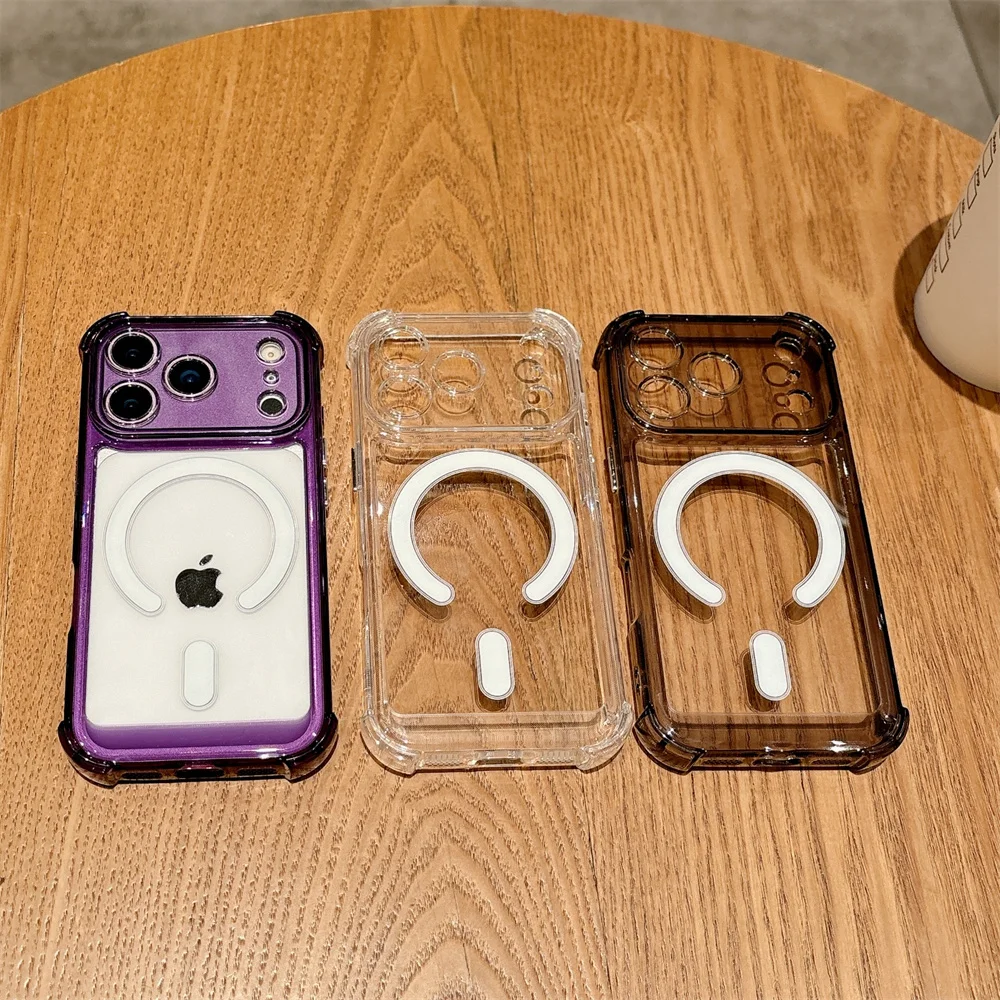 Slim Clear Magnetic Phone Case with Reinforced Corners - Shockproof Hard Cover