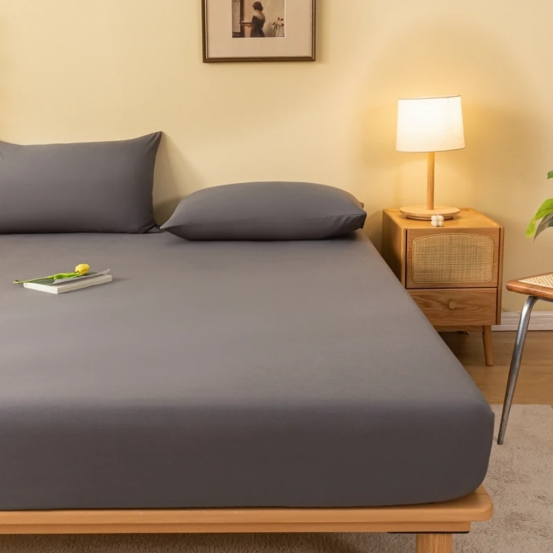 Luxury Double 100% Cotton Bed Sheet  Fitted Sheet With Elastic Mattress Cover Couple Bed Linen Single Bedding Queen King Size 4