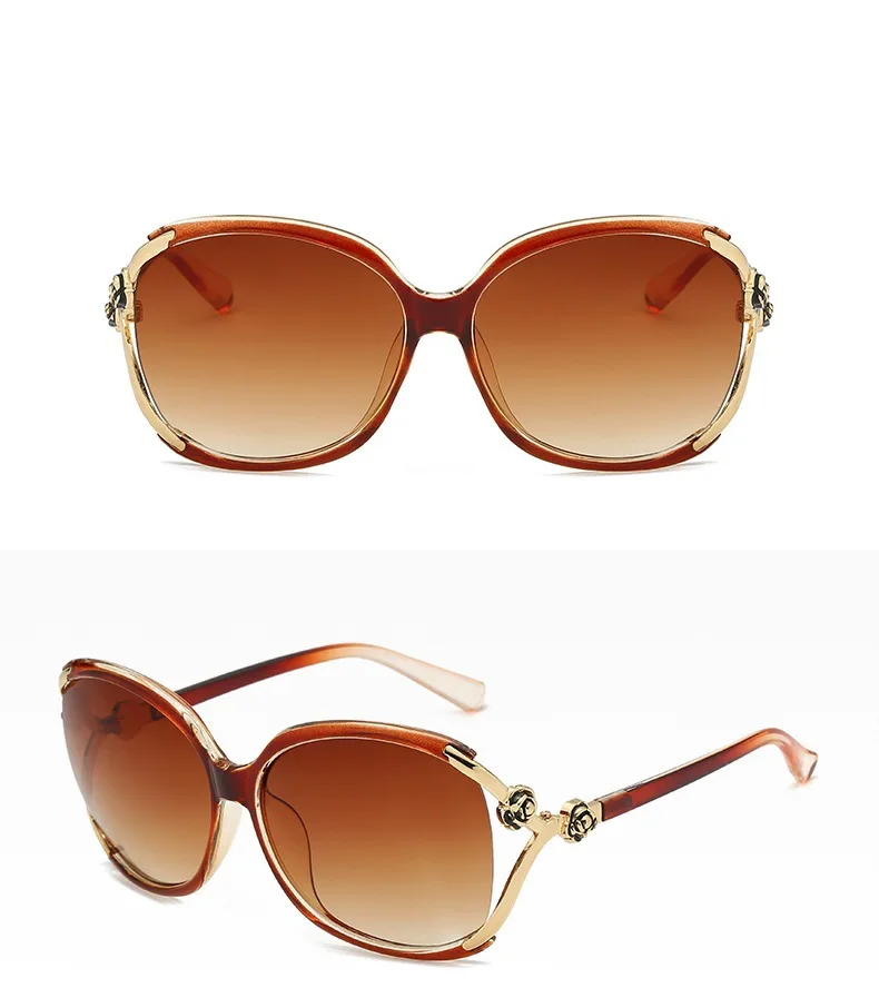 New European and American Fashion Metal Sunglasses Trend Womens Large Frame Camellia Sunglasses 6031 Glasses_voghion.com