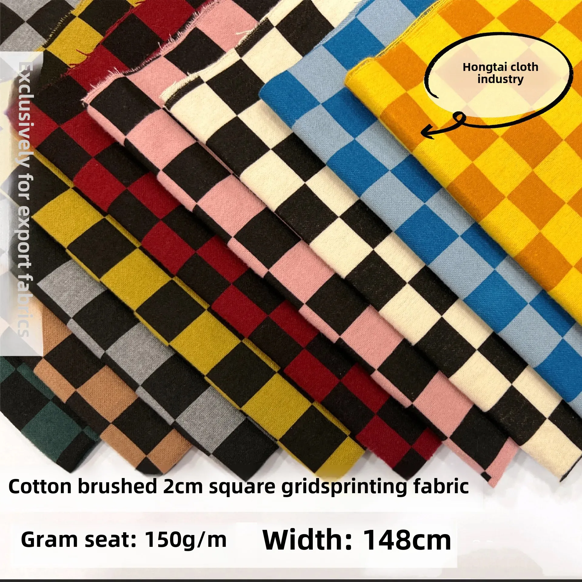 Cotton Flannel Printed Fabric 2cm Square Grids Children's Clothing Women's Apparel Fashionable Soft Texture Material