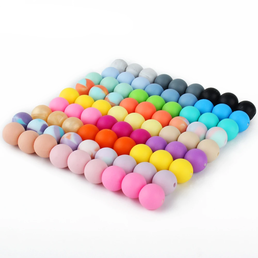 Perle 원형 실리콘 비즈,  젖니 액세서리, 씹을 수 있는  젖니, Bpa 프리,  수유 비즈, 50PCs, 12mm