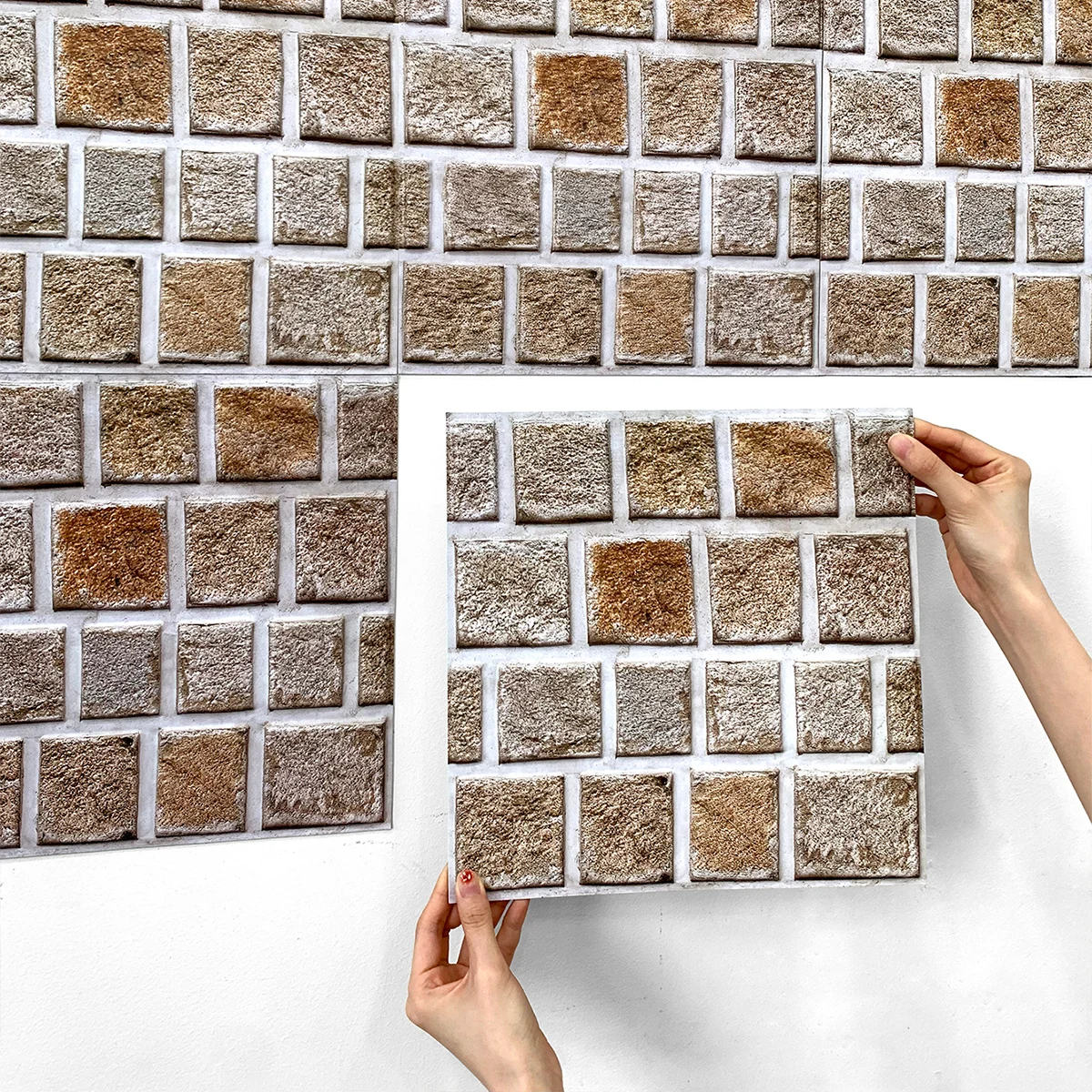 

10Pcs 3D Wall Sticker Faux Stone Peel and Stick Wall Panel Farmhouse Self Adhesive Kitchen Tile Backsplash Waterproof Wall Decor