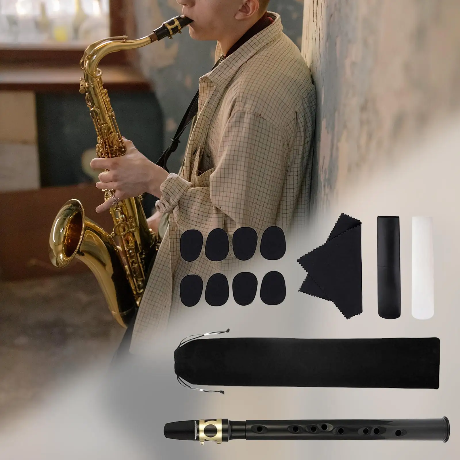 Mini Pocket Saxophone with Reeds, Carrying Bag,Pads, Cleaning Cloth Lightweight Portable Mini Sax Woodwind Instrument Adult