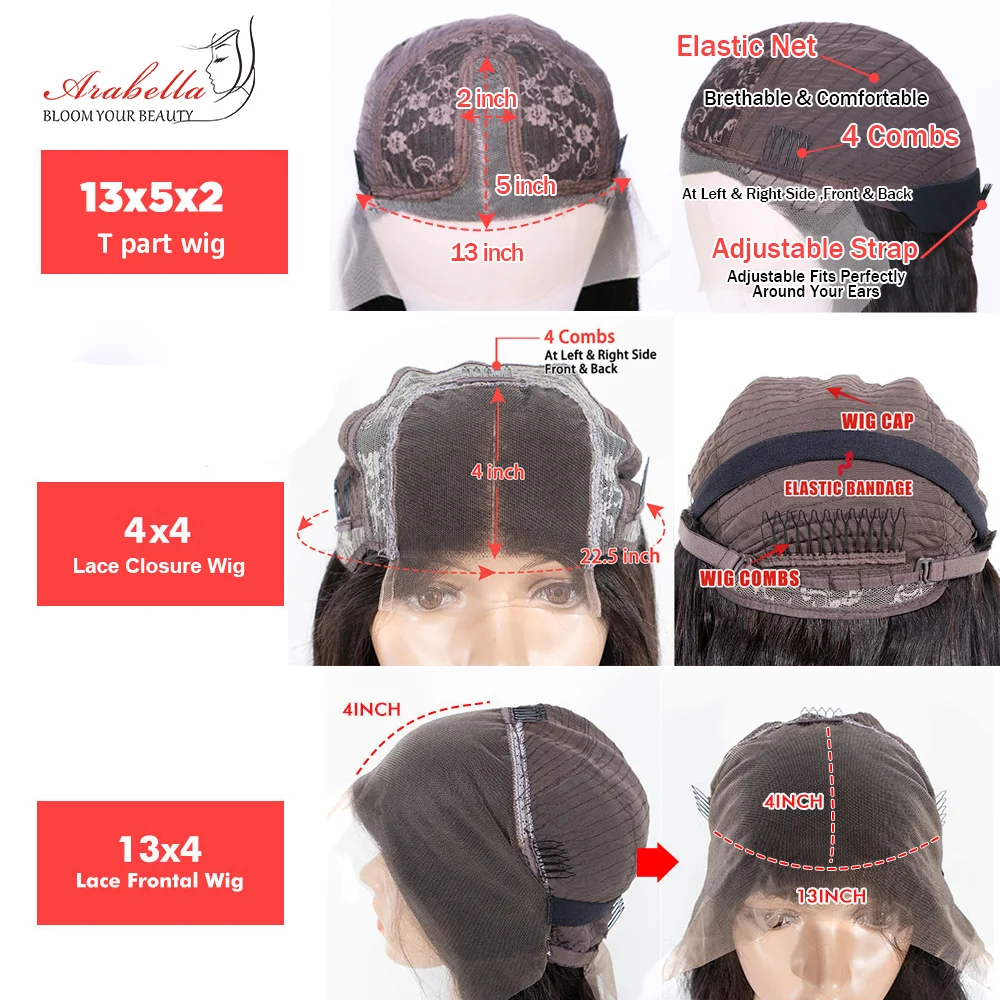 Human Hair Wig Lace Front Wig Human Hair Wigs Front Lace Wig Human Hair Wigs 13x4 Transparent Lace Straight Wig PrePlucked Bleached Knots Arabella Remy 100% Human Hair Lace Frontal Wig
