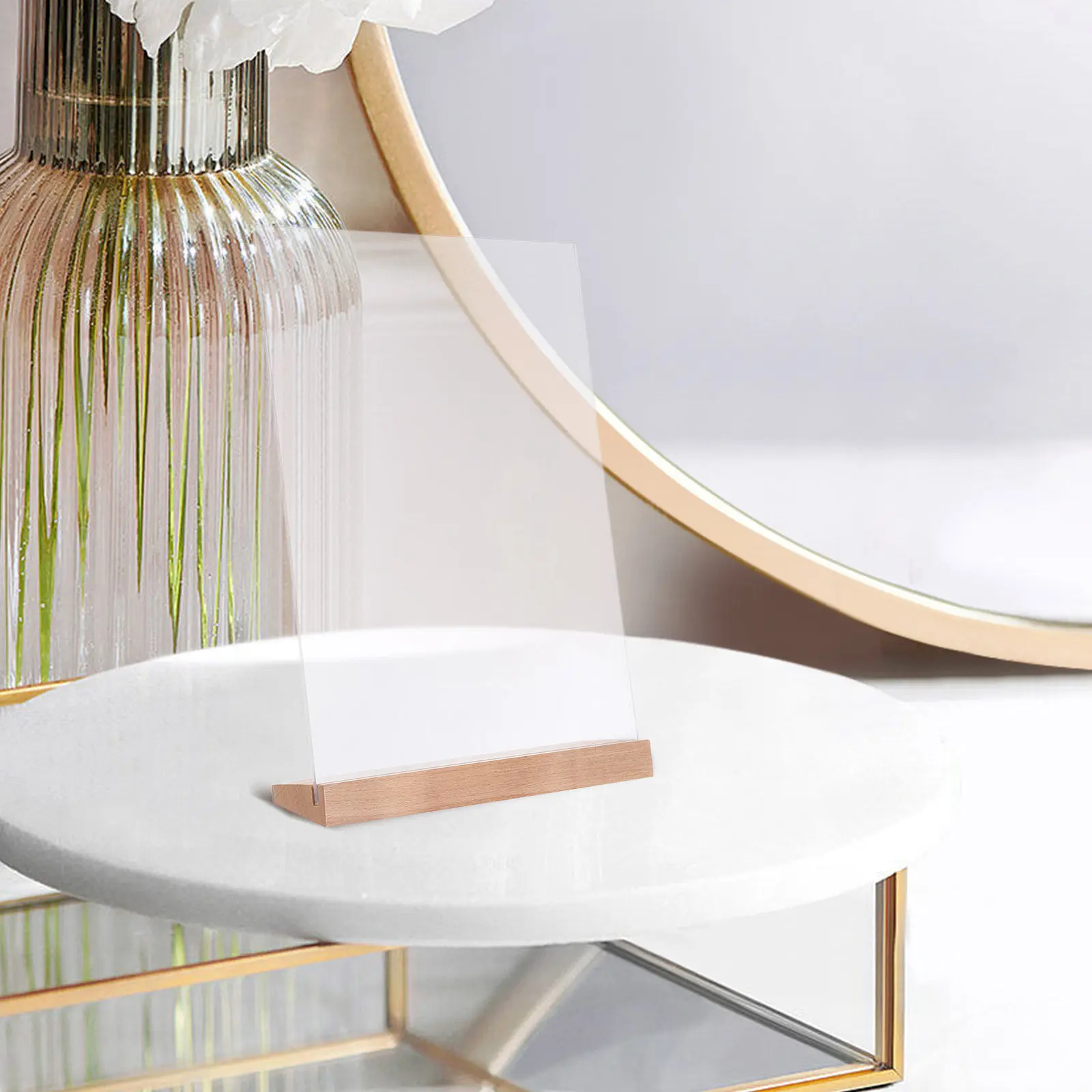 3Pcs 아크릴 테이블 사인 홀더 투명 L 모양 프레임 천연 나무 베이스 A4 메뉴 디스플레이 스탠드 독립형 포스터 홀더 데스크탑