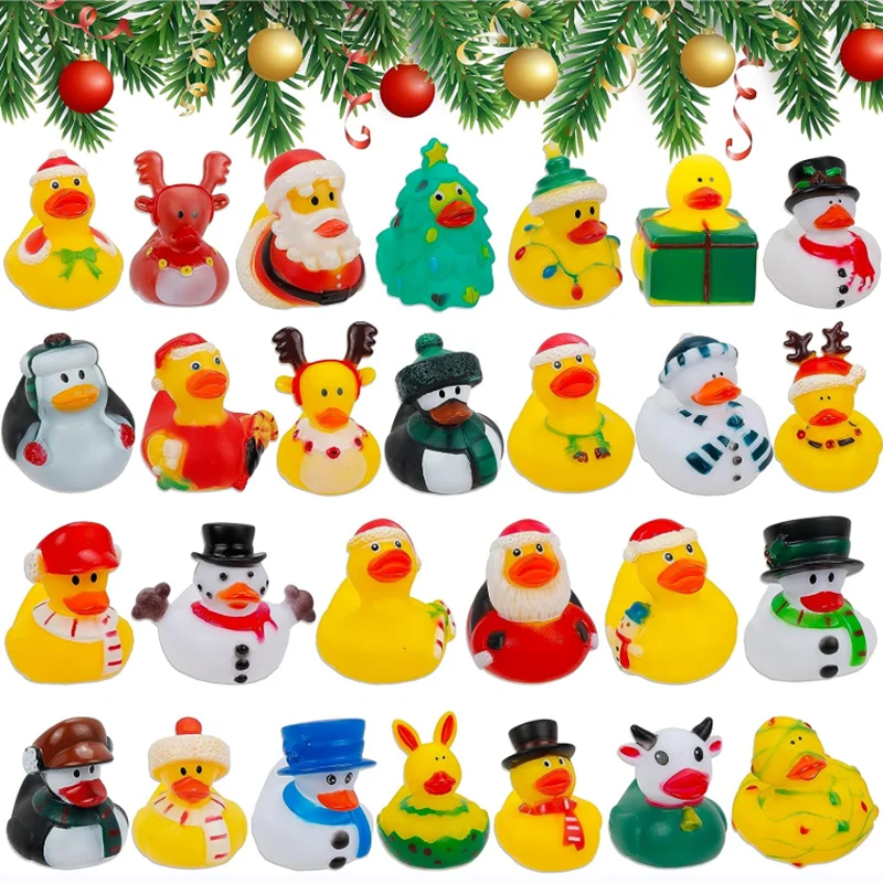 Christmas Theme Rubber Ducks  Funny Ducks Pool Set Water Toys Party Favors Bathtub Toys For School Carnivals Outdoor Play 4