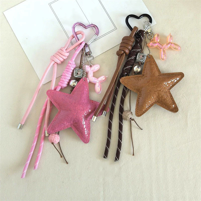 2025 New PU Leather Starfish Bag Charm Cute Decorative Keychain Decoration Fashion Braided Rope Bag Accessorie