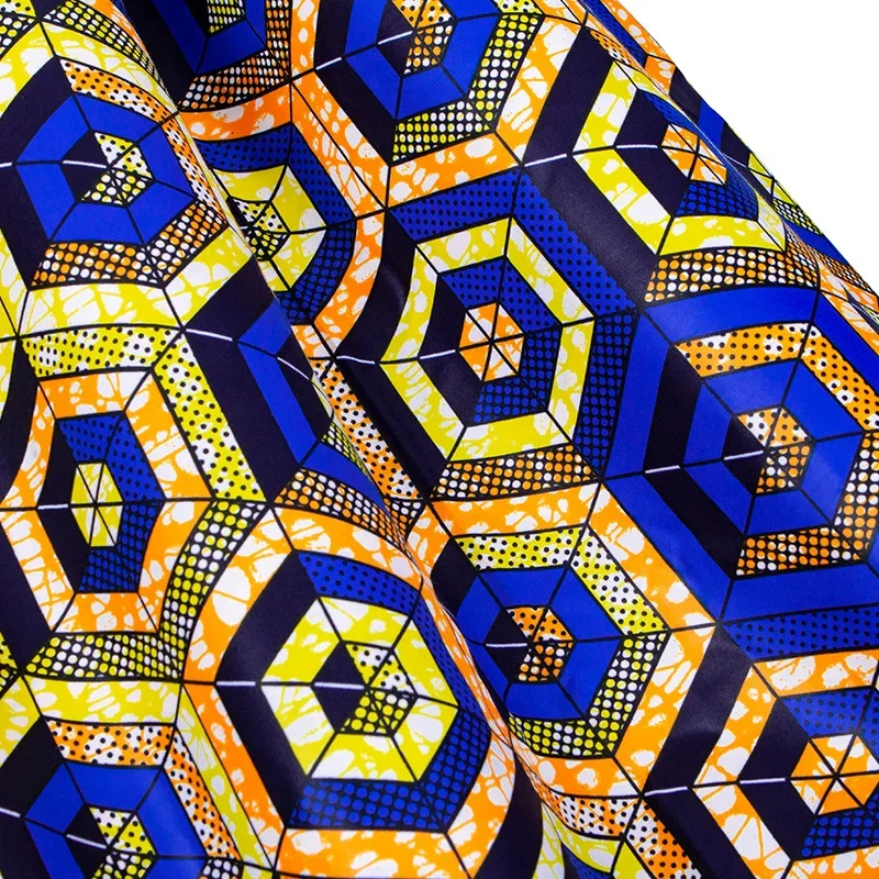 6 Yards/lot African Fabric Blue Pattern Polyester Material for Handwoking Sewing Women Dress Cloth Ankara Wax Fabrics