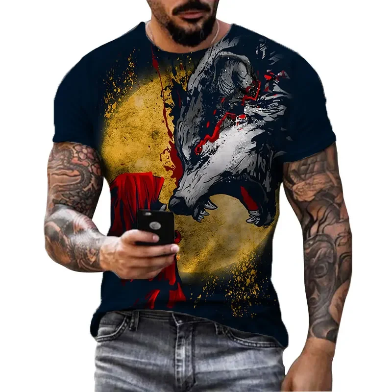 

New Summer 3D Digital Printed Wolf Pattern Men's T-shirt Cool Black/white Fashion Loose Short-sleeved Casual Oversized T-shirts