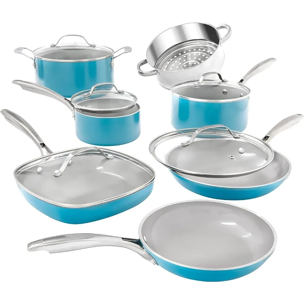 

Pots and Pans Set Includes Frying Pans 12 Piece Nonstick Ceramic Cookware Stockpots & Saucepans Stay Cool Handles Pot Kitchen