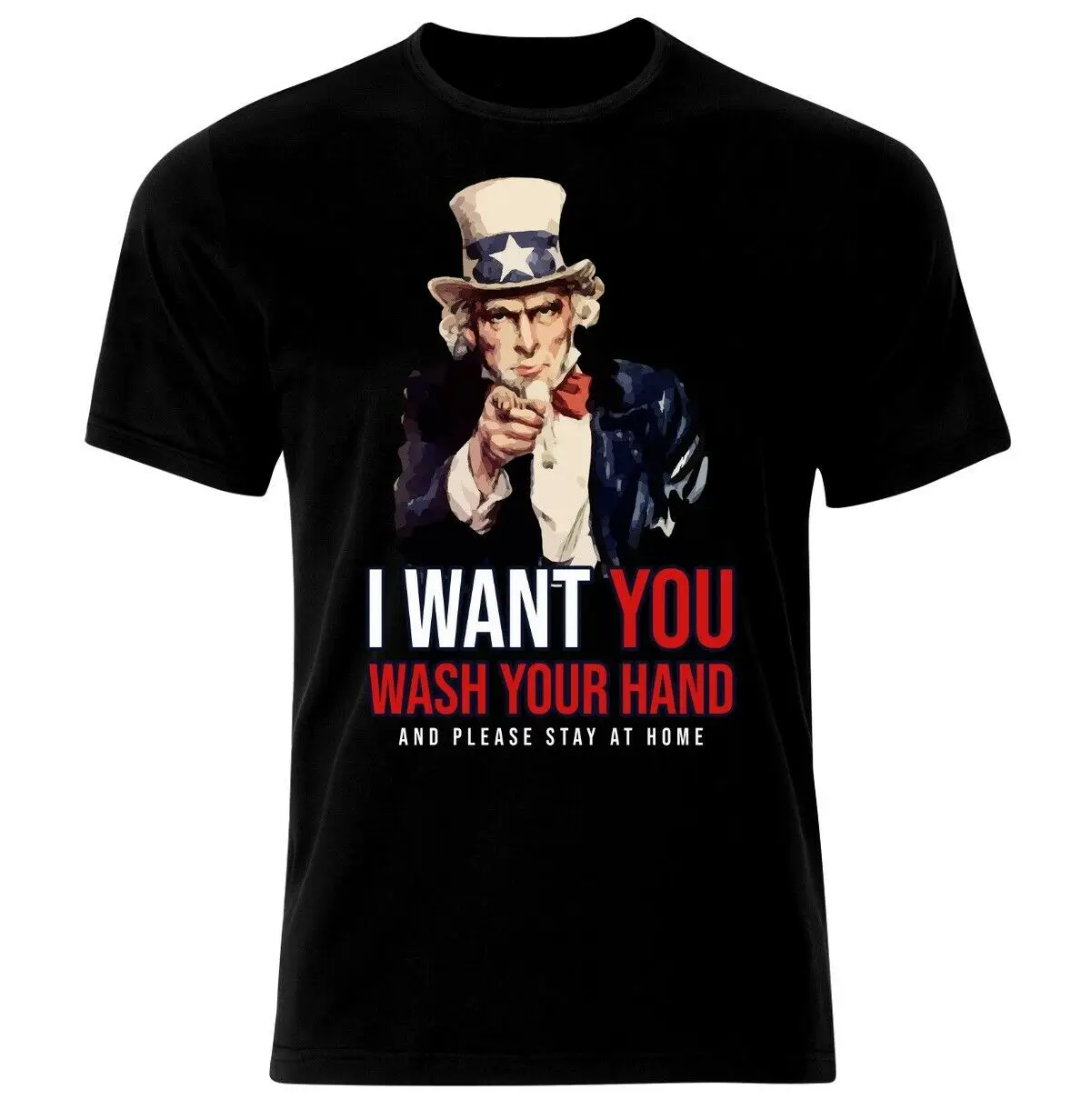 

I Want You Stay Home. Uncle Sam Social Distance T-Shirt 100% Cotton O-Neck Summer Short Sleeve Casual Mens T-shirt Size S-3XL