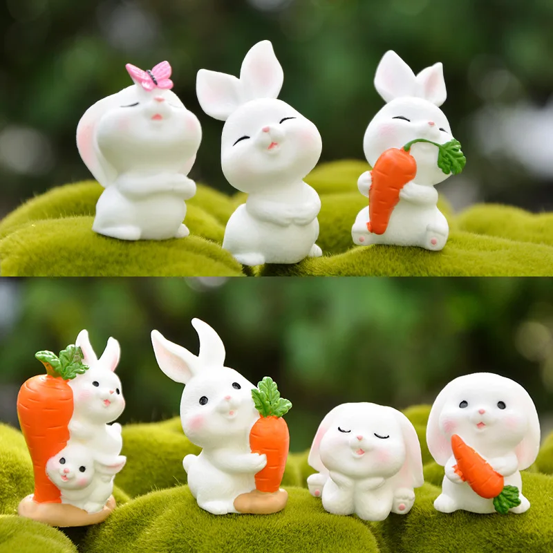 Figurine Miniature Cute Carrot Rabbit Micro Landscape Resin Ornaments For Home Decorations Kawaii Bunny Desktop Car Decoration