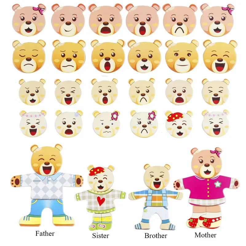 Wooden Toy Montessori Cartoon Animal Changing Clothes Jigsaw Dress Changing Shape Matching Puzzle Educational Toys For Children 3