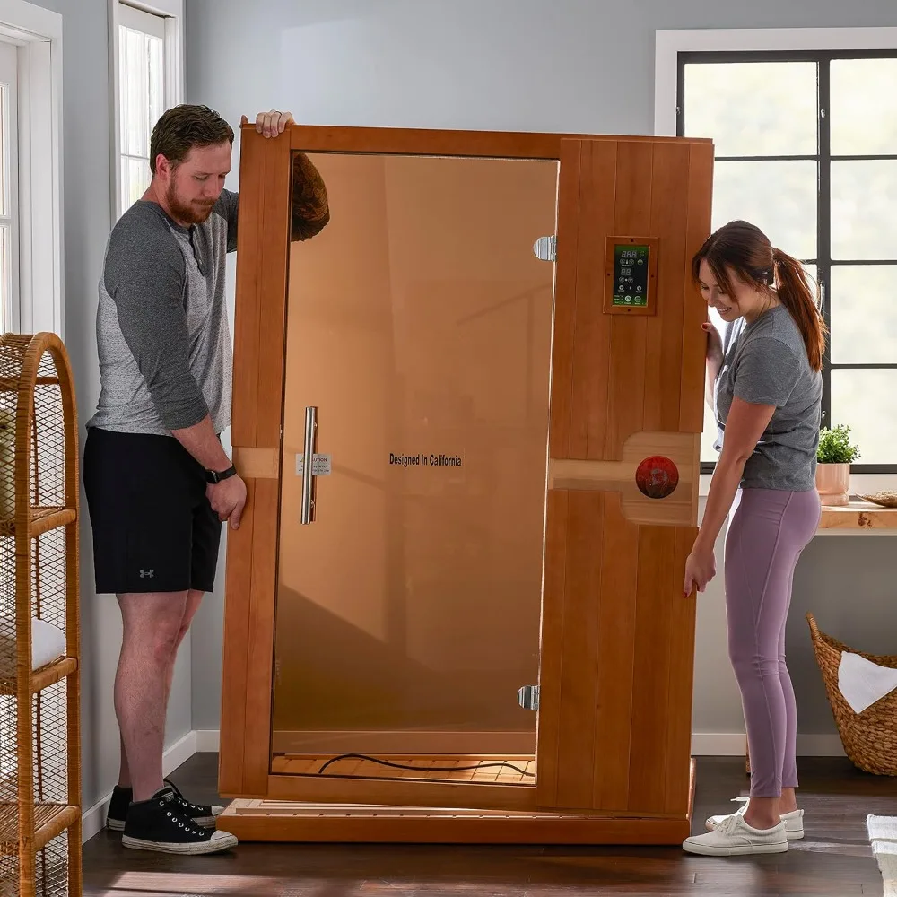 2 Person Low EMF 6 Heating Panel Infrared Therapy Wood Dry Heat Sauna with MP3 Aux Connection for Home Spa Days 5
