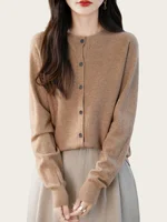 Classique laine mérinos femme pull basique femme automne hiver tricoté Cardigan élégant dames cachemire à manches longues vêtements hauts 2