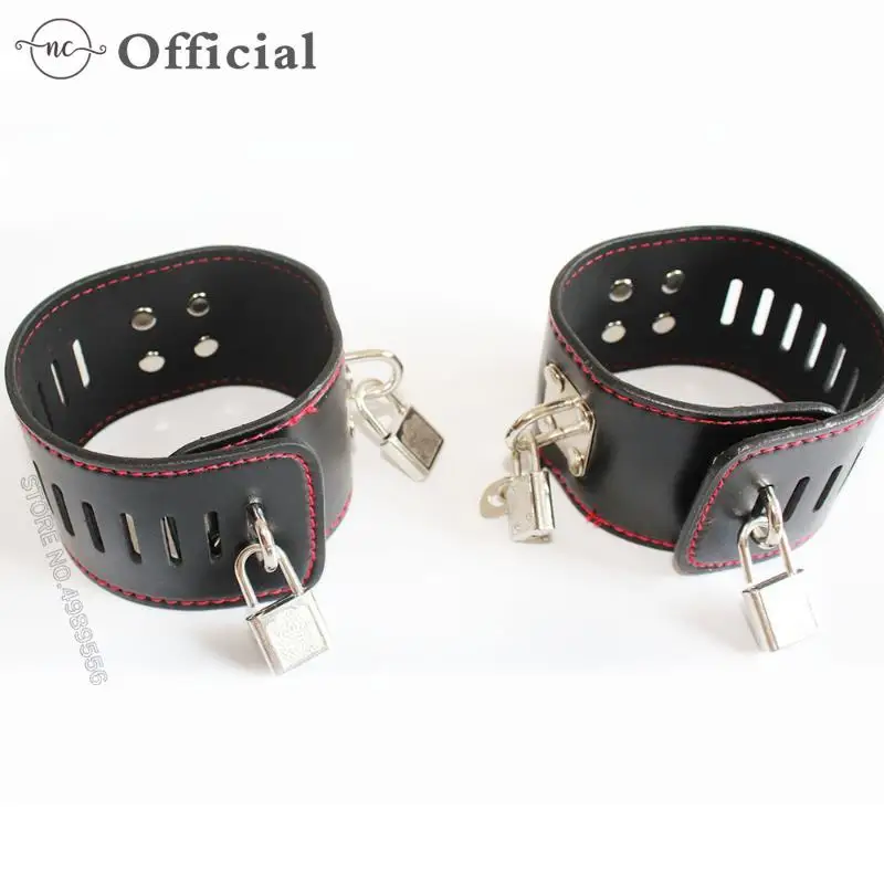 

Dual-use Lockable Wrist Slave Handcuffs PU Leather Ankle Cuffs with Padlock BDSM Bondage Adult Flirting Game Sex Toys Roleplay