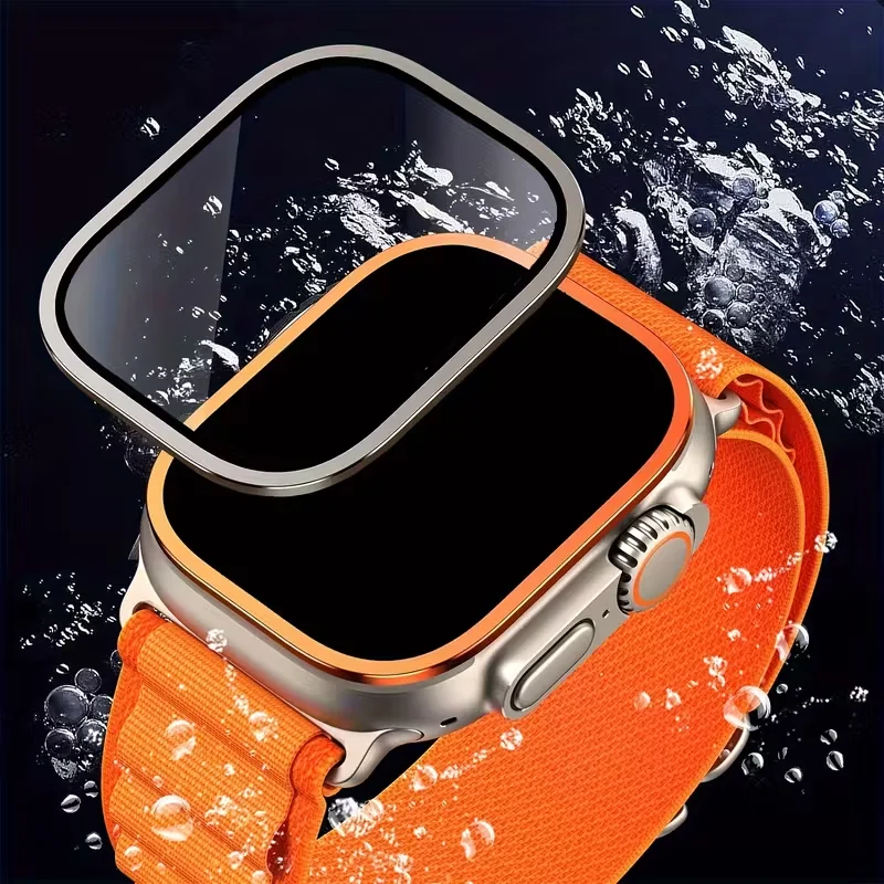 Titanium Tempered Glass Screen Protector with Metal Frame for Apple Watch 49mm - Anti-Scratch Premium Accessory