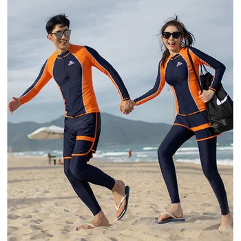 Women's/Men's 3-5pcs/set Rash Guards Long Sleeve Zip Swim Shirt/Leggings/Boyshorts Bikini, UV Sun Protection Tight-Fit Quick Dry 1