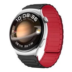 Magnetic Silicone Sports Watch Strap - 22mm Watchband for Huawei Watch 3-3Pro (Black Red)