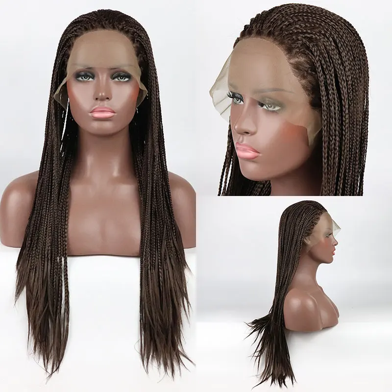 

Cheap Synthetic Hair Lace Front Braided Wigs Glueless High Quality Heat Resistant Fiber Pre Plucked Hairline For Women Daily Use