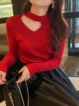 Basic Hollow Out Women Sweaters Autumn Winter Tops Slim Jumper Soft Warm Pull Women Pullover Knitted Sweater 2025