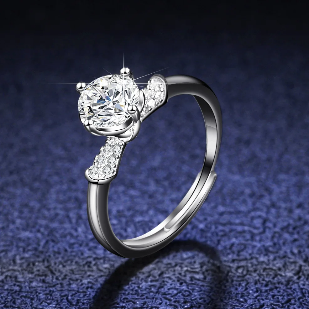 

PT950 Platinum Moissanite Ring Wedding Proposal 18K Gold Diamond Women's Ring Six Claw Bow Ring