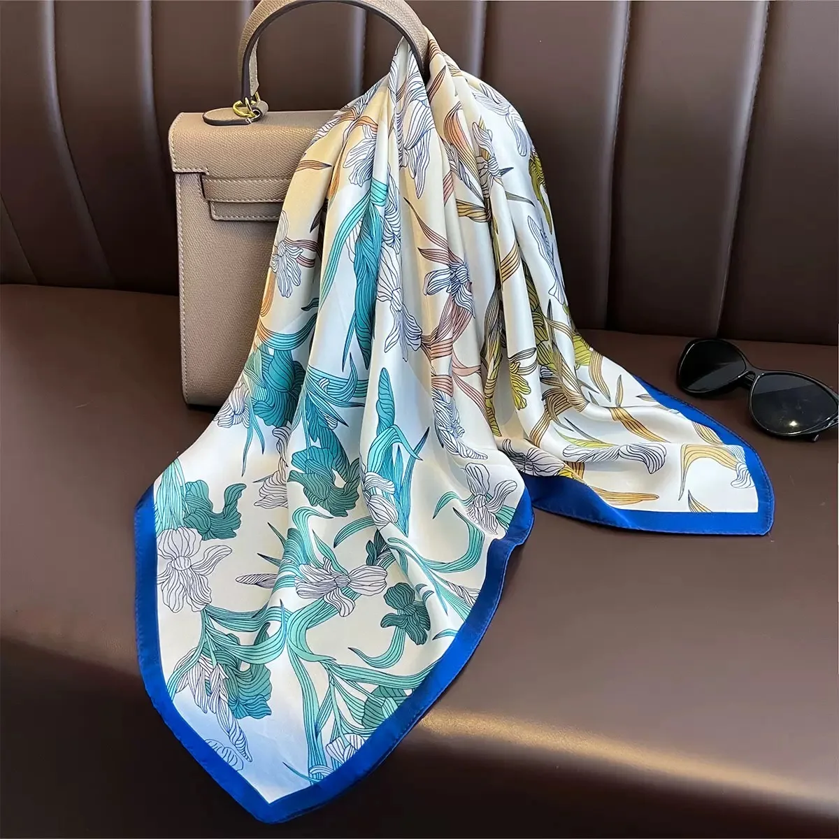 Yellow Lemon Print Square Silk Scarf - Fashionable Neck Tie & Decorative Neckerchief