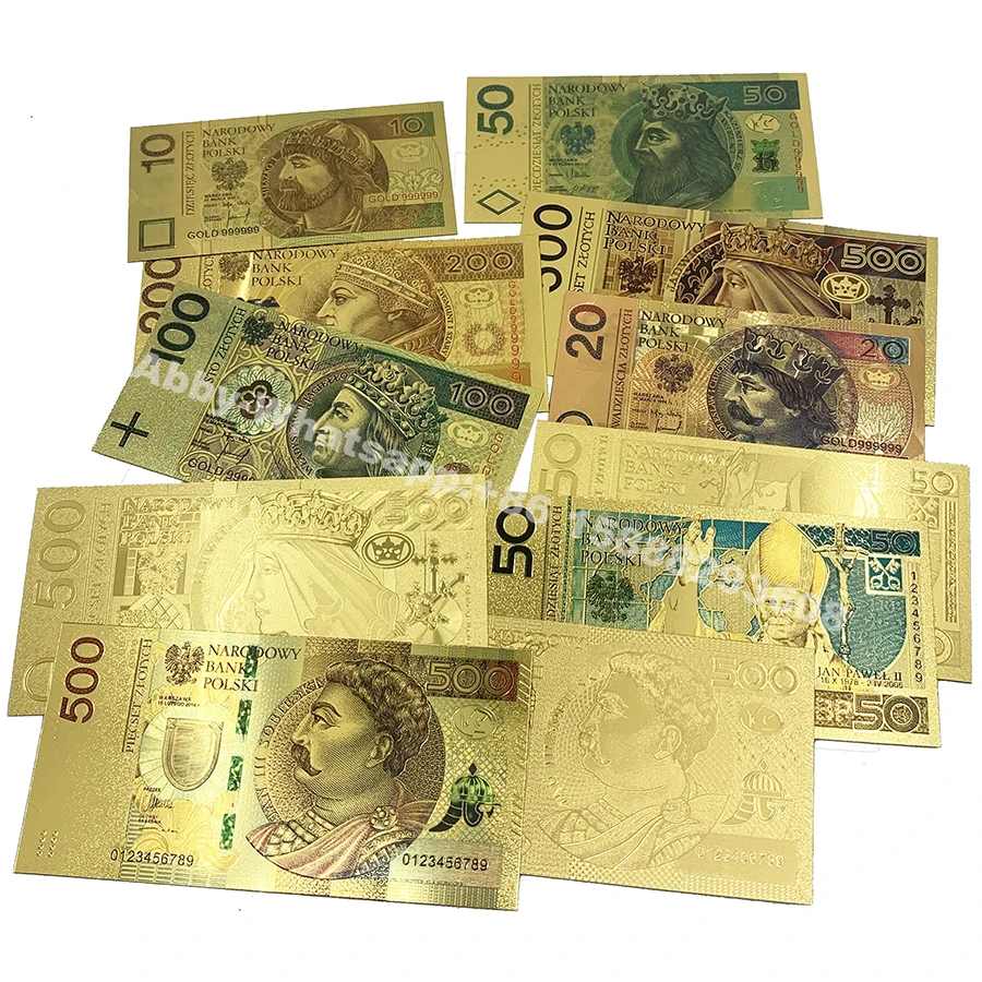 

1piece PLN ZLOTY POLAND GOLD Foil Plastic BANKNOTE craft Money POPE JOHN PAUL II For Souvenir gift and collection