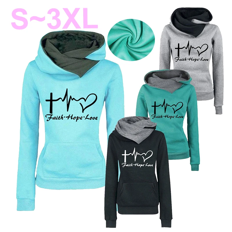 Women's Fashion Hoodie Women's Sports Sweater Dual Color Printed Hooded Sports Hoodie Pullover Hooded Sweater Plus Size