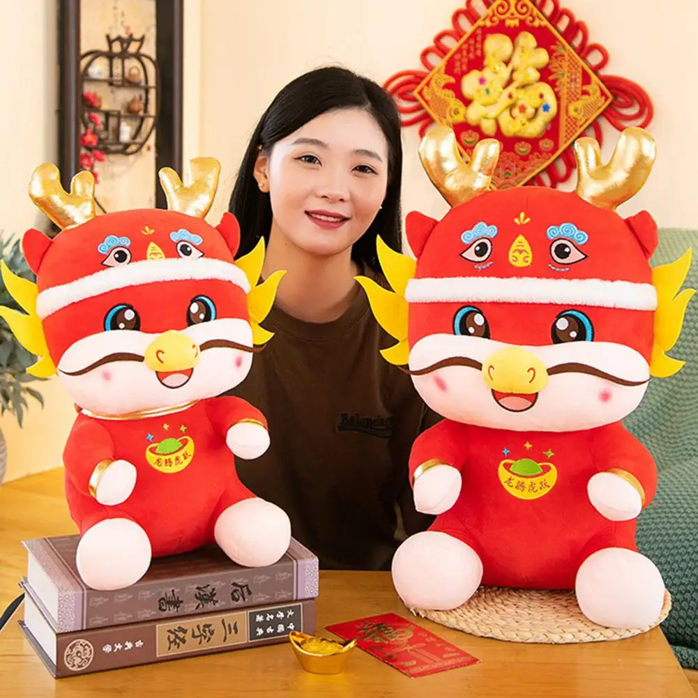 plush chinese dragon toy zodiac animal plush doll 2024 chinese new year lucky doll mascot commemorative stuffed plush toys for Adorable Dragon Doll 2024 Chinese Zodiac Dragon Plush Doll Festive Mascot for New Year Party Stuffed Ornament with Blessing