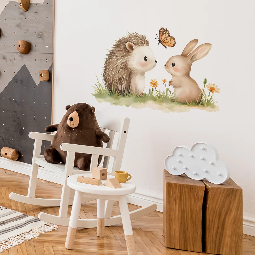 Cartoon Hedgehog Rabbit Wall Sticker Kids Room Background Decor Mural Baby Bedroom Beautify Home Decoration Self-adhesive Decals luminous vinyl decal stickers