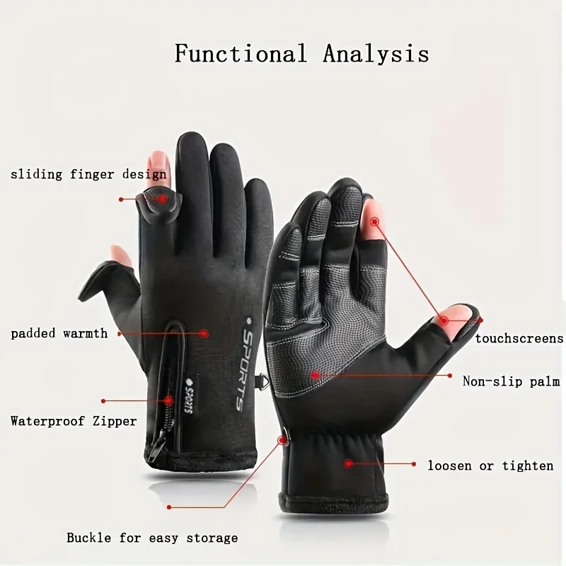 WRELS  Autumn Winter Warm Cycling Gloves Windproof Skiing Fish Touch Screen 2 Finger Flip Waterproof Thermal Anti-slip Gloves