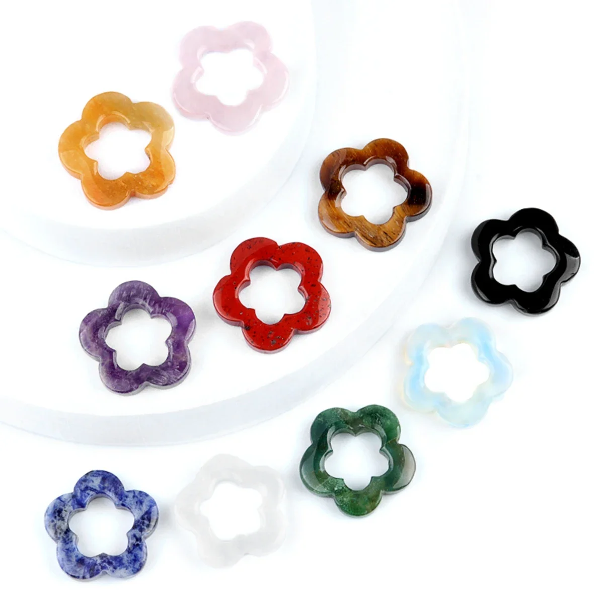 Natural Gemstone Flower Pendant for DIY Making Jewelry Necklace Handmade Craved Hollowed Plum Blossom Charms - 5