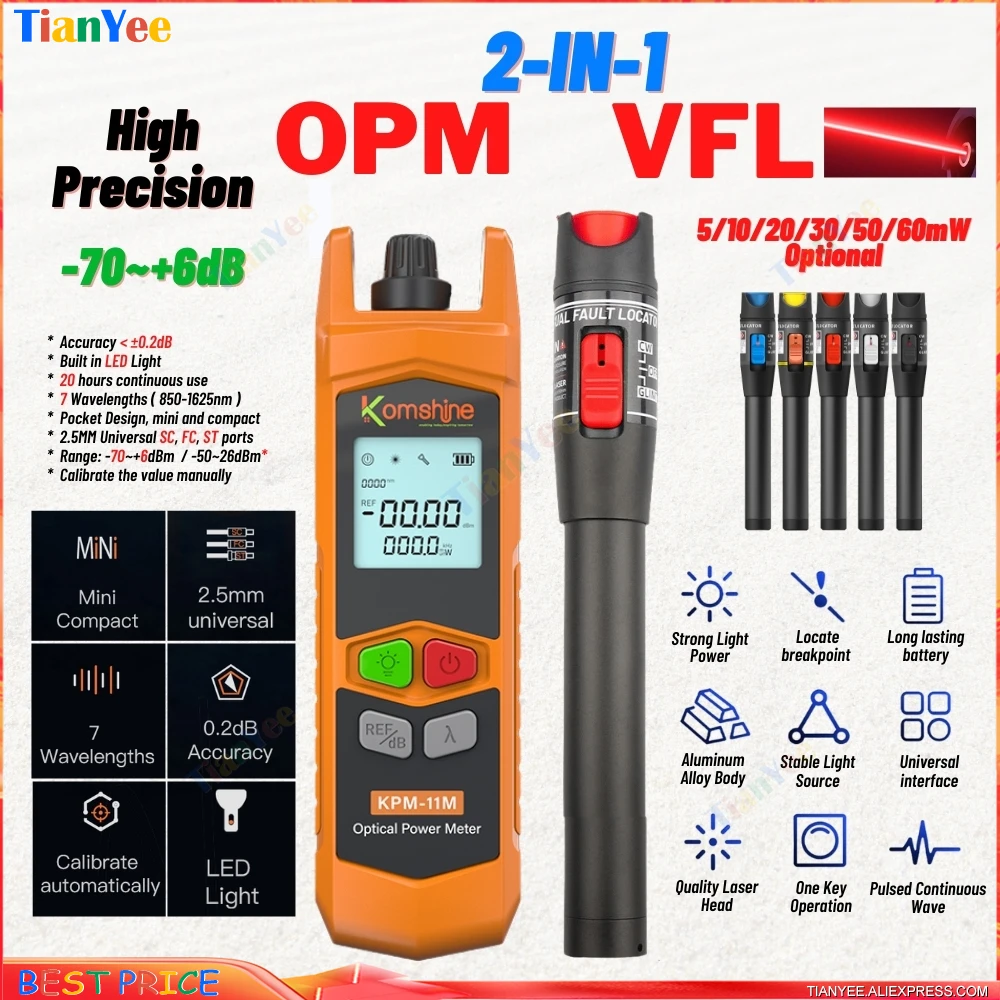 Aua7 Ftth Fiber Optic Tool Kit Vfl Fiber Optical Power Meter 70～+10dbm