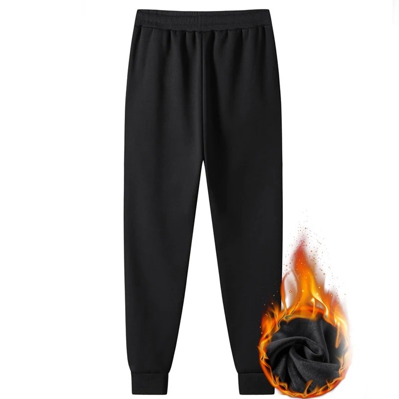 2024 Winter Zip Pockets Thicken Fleece Sweatpants Men Joggers Black Grey Down Cotton Warm Pants Male Water Proof Thermal Trouser