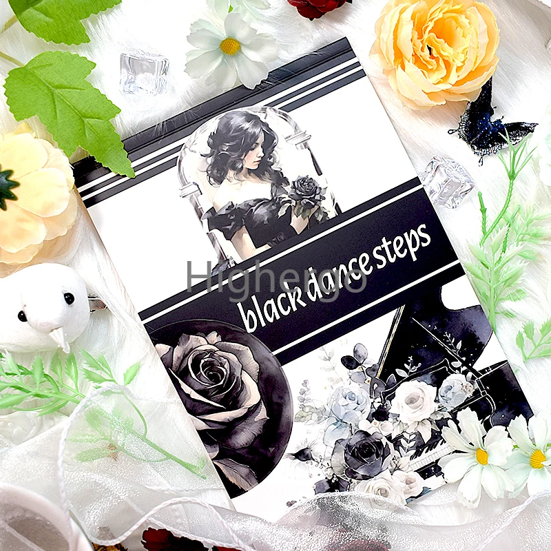 

20Sheets Black Dance Steps Sticker Book Flower Girl Decorative PET Washi Stickers Material Paper Scrapbooking Journal Diary