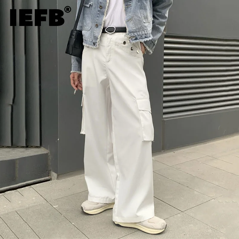 

IEFB Trend Men's Cargo Pants Avantgarde Streetwear Loose Casual Pants Multi Pocket Niche Design Wide Leg Baggy Overalls 9C2508